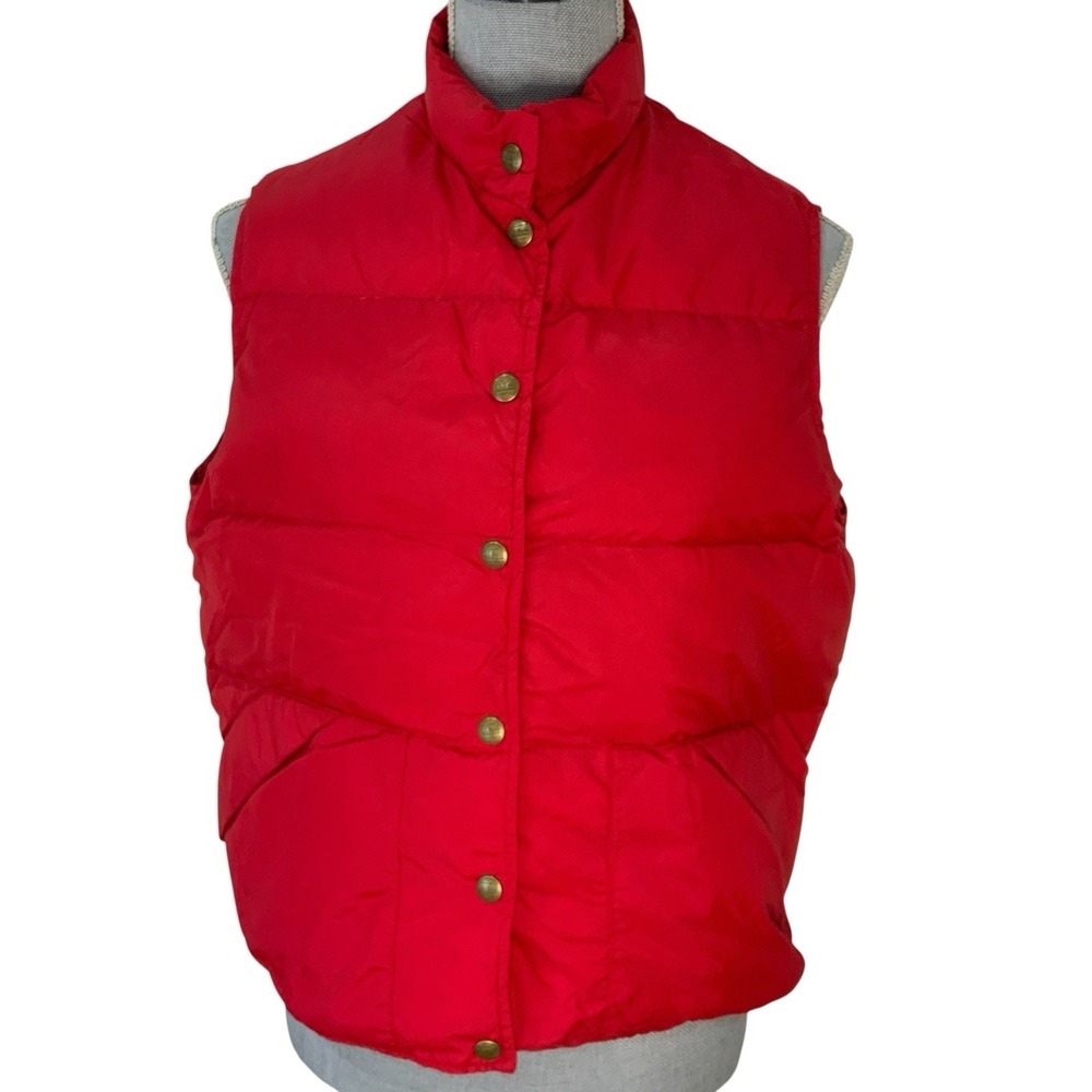 80s Vintage LL Bean Womens Red Puffer Vest Snap Front Pockets Size Medium USA